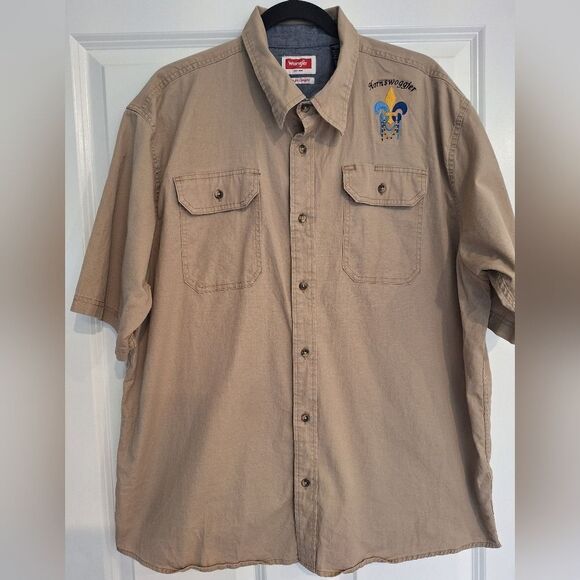 Wrangler Tan  button down shirt with embroidery size XL/TG - Picture 1 of 6